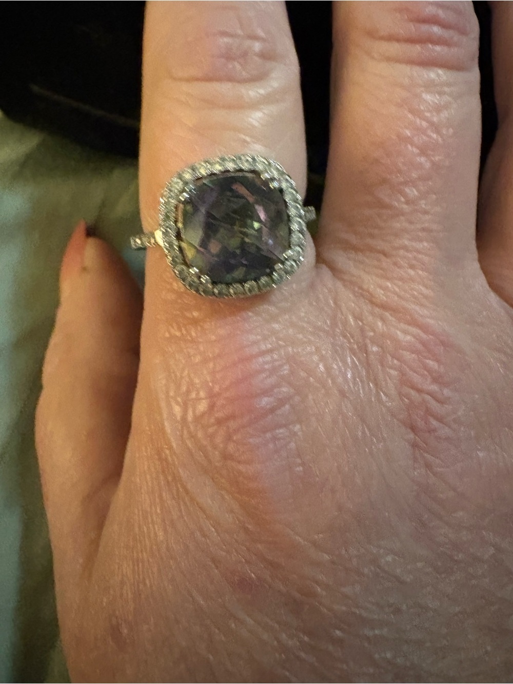 Sterling Silver Purple Cushion Halo Ring